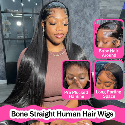 Rosabeauty 30 40 Inch Straight Human Hair Wigs Hd Lace Wig 13x6 Human Hair Bone Straight Lace Frontal Human Hair Wigs For Women