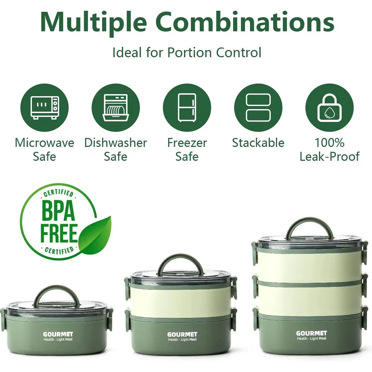 2000ML Lunch Box Portable 3 Layer Bento Box Leakproof