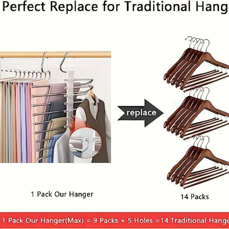 9-layer folding polished stainless steel pants rack storage tool