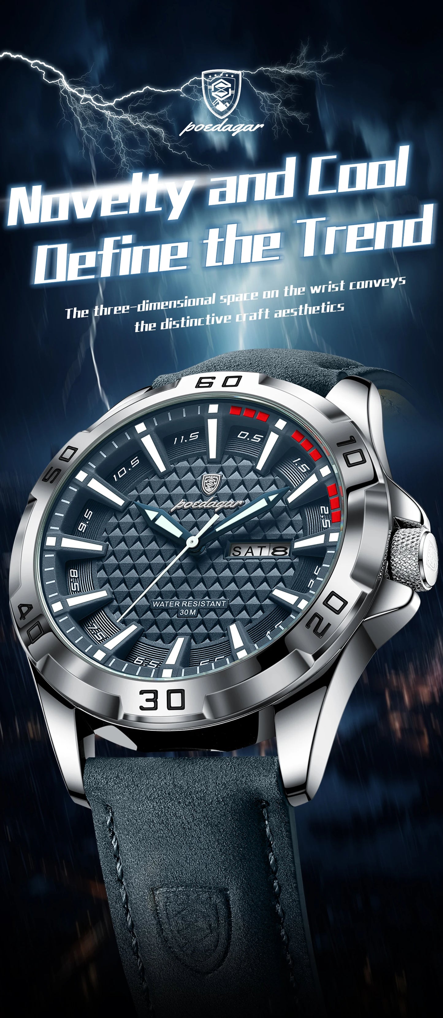 POEDAGAR Original Man Wristwatch Top Luxury Waterproof Luminous