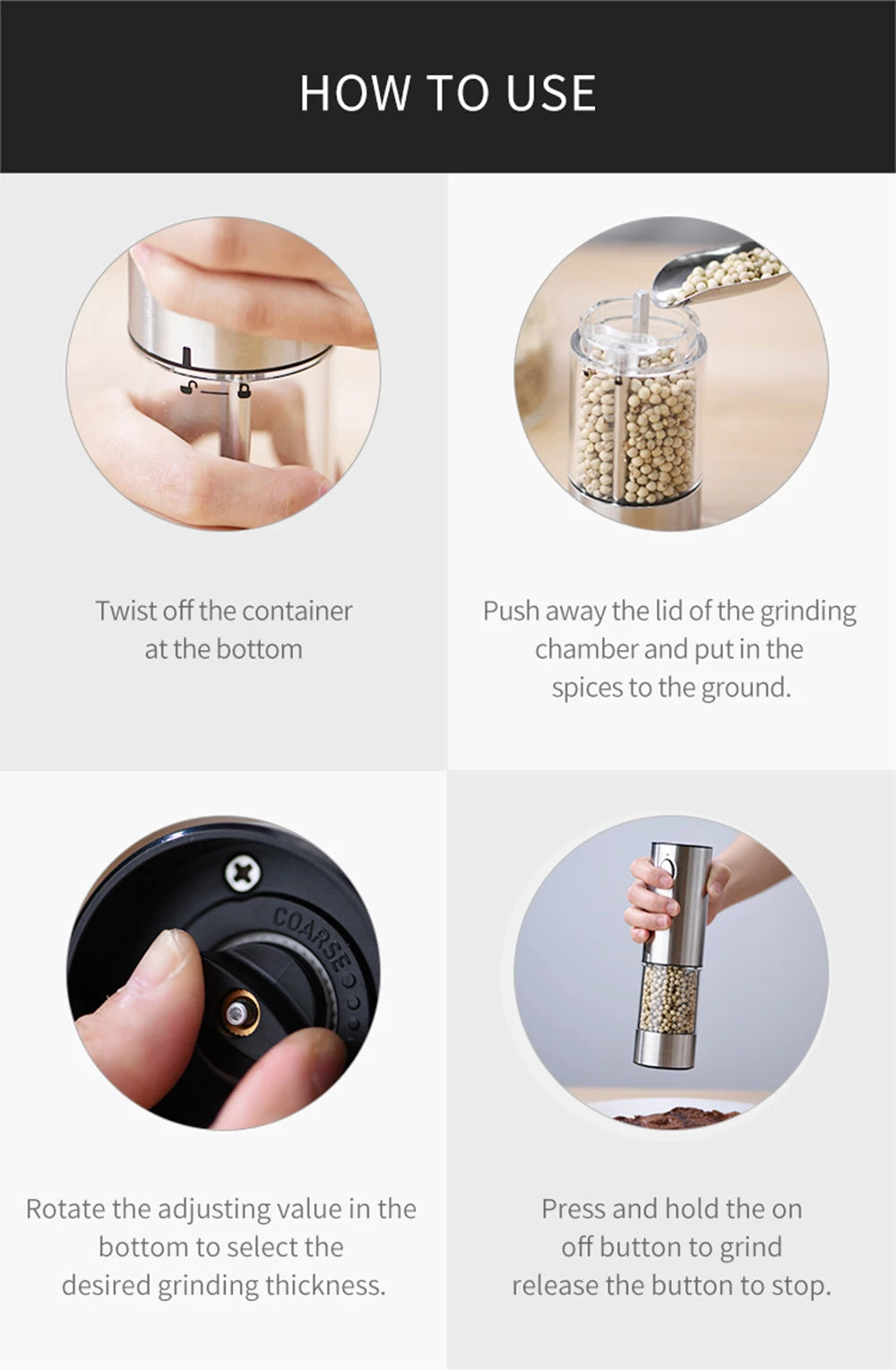 Electric Pepper Grinder Stainless Steel Salt & Pepper