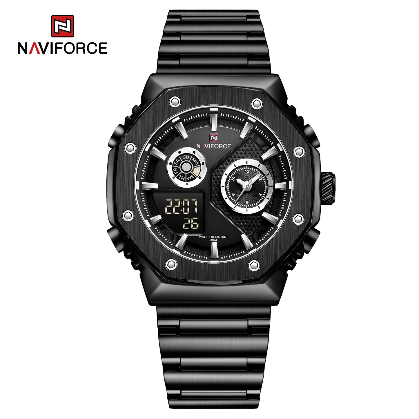 NAVIFORCE Men's Sport Watch Stainless Steel Strap Waterproof Quartz