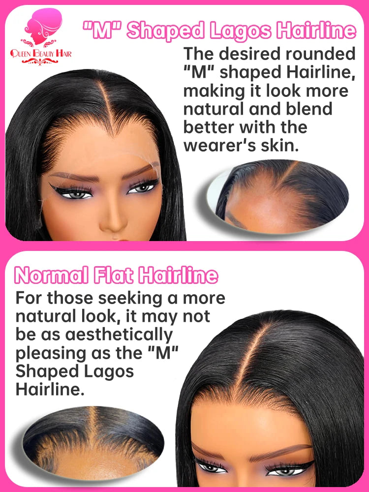13x4 Lagos Hairline Wig 13x6 360 Lace Front Human Hair Wig 1B Straight Pre Plucked M Shaped Hairline Lace Frontal Wig Human Hair