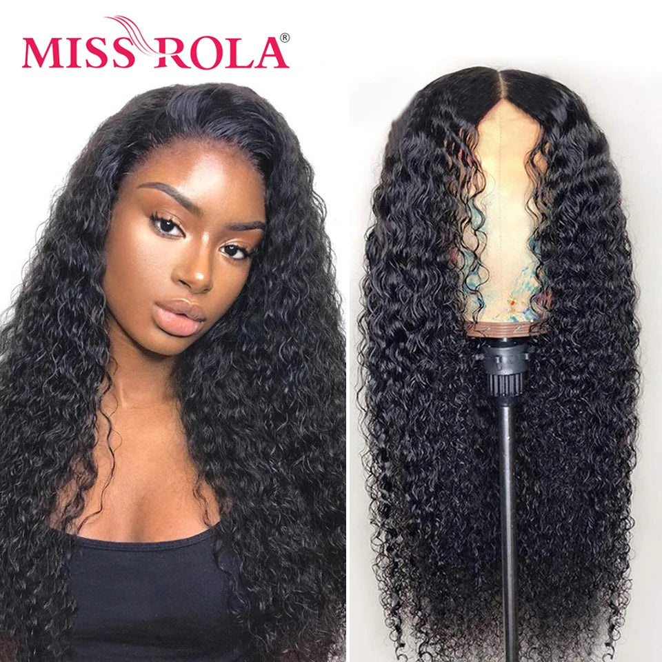MISS ROLA Hair 13x4 Lace Frontal Human Hair Wigs Kinky Curly Human Hair Wigs Brazilian Remy Curly Hair Pre Plucked 180% Density