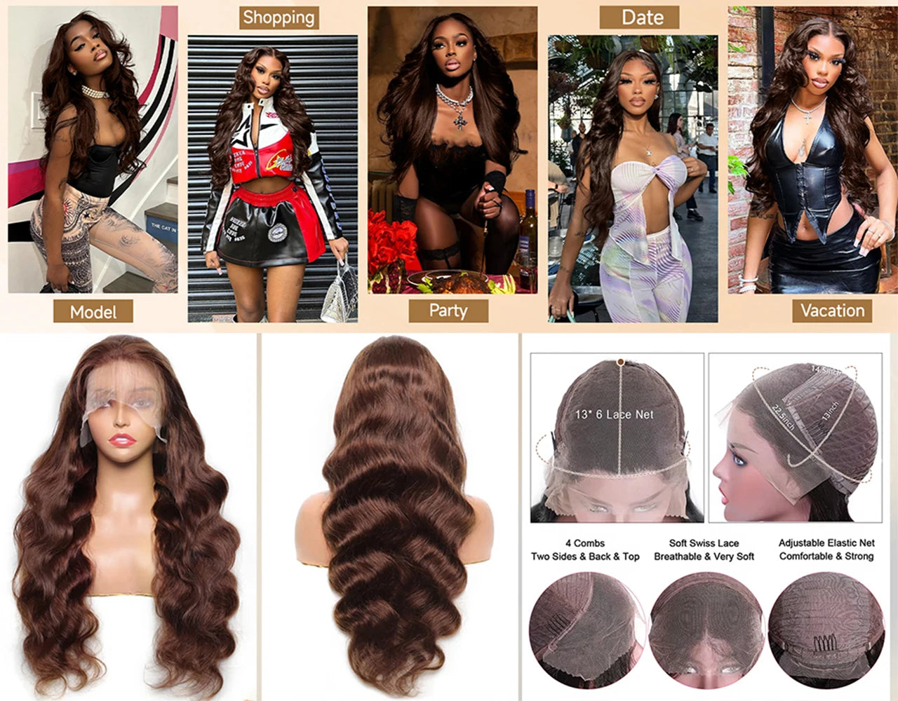 Body Wave 13x6 HD Lace Frontal Wigs Human Hair Colored Chocolate Brown Lace Front Wig 30 36 Inch Replacement Wig For Black Women