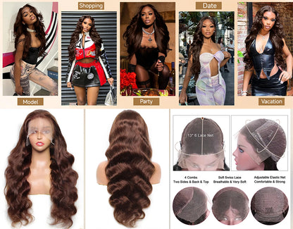 Body Wave 13x6 HD Lace Frontal Wigs Human Hair Colored Chocolate Brown Lace Front Wig 30 36 Inch Replacement Wig For Black Women