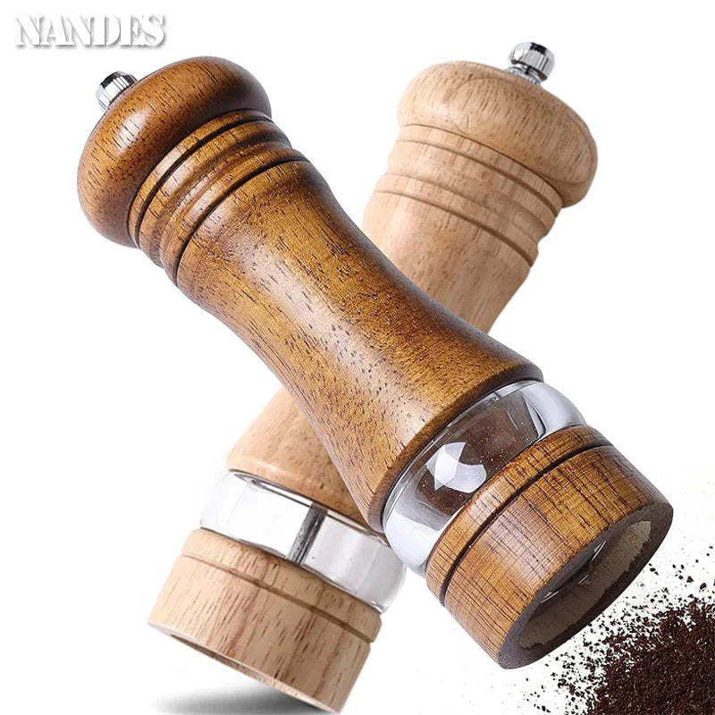 6-inch Manual Pepper Grinder Rubber Wood Acrylic Salt Shakers