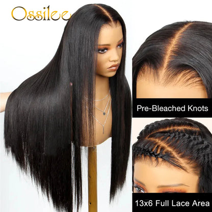 Ossilee 220 Density Pull Go Glueless Wigs with Elastic Drawstring Straight 13x6 HD Lace Front Human Hair Wigs Pre Cut Lace Wig
