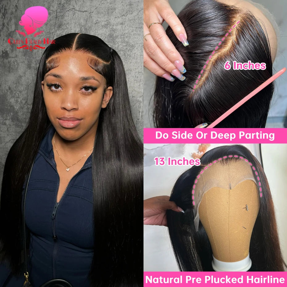 13x4 Lagos Hairline Wig 13x6 360 Lace Front Human Hair Wig 1B Straight Pre Plucked M Shaped Hairline Lace Frontal Wig Human Hair