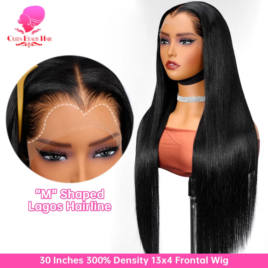 13x4 Lagos Hairline Wig 13x6 360 Lace Front Human Hair Wig 1B Straight Pre Plucked M Shaped Hairline Lace Frontal Wig Human Hair