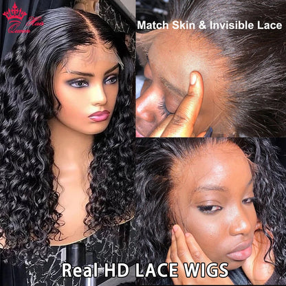 Real Invisible HD Lace Wigs Deep Curly Wave Natural Hairline Human Raw Hair Wigs Indian Pre plucked Lace Front Human Hair Wigs