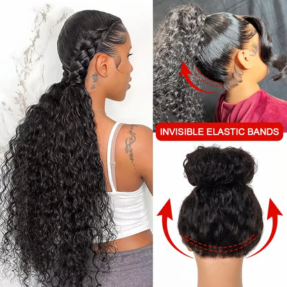 250 Density HD Invisi Strap 360 Full Lace Frontal Kinky Curly Wig 30 inch Black Human Hair Drawstring Snug Water Wig Glueless