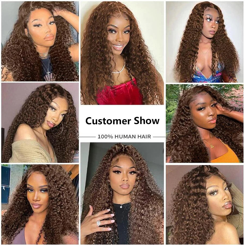 Brown HD Transparent Curly Lace Front Human Hair Wigs Deep Wave Frontal Wig Brazilian Chocolate Brown Water Wave Wigs Human Hair