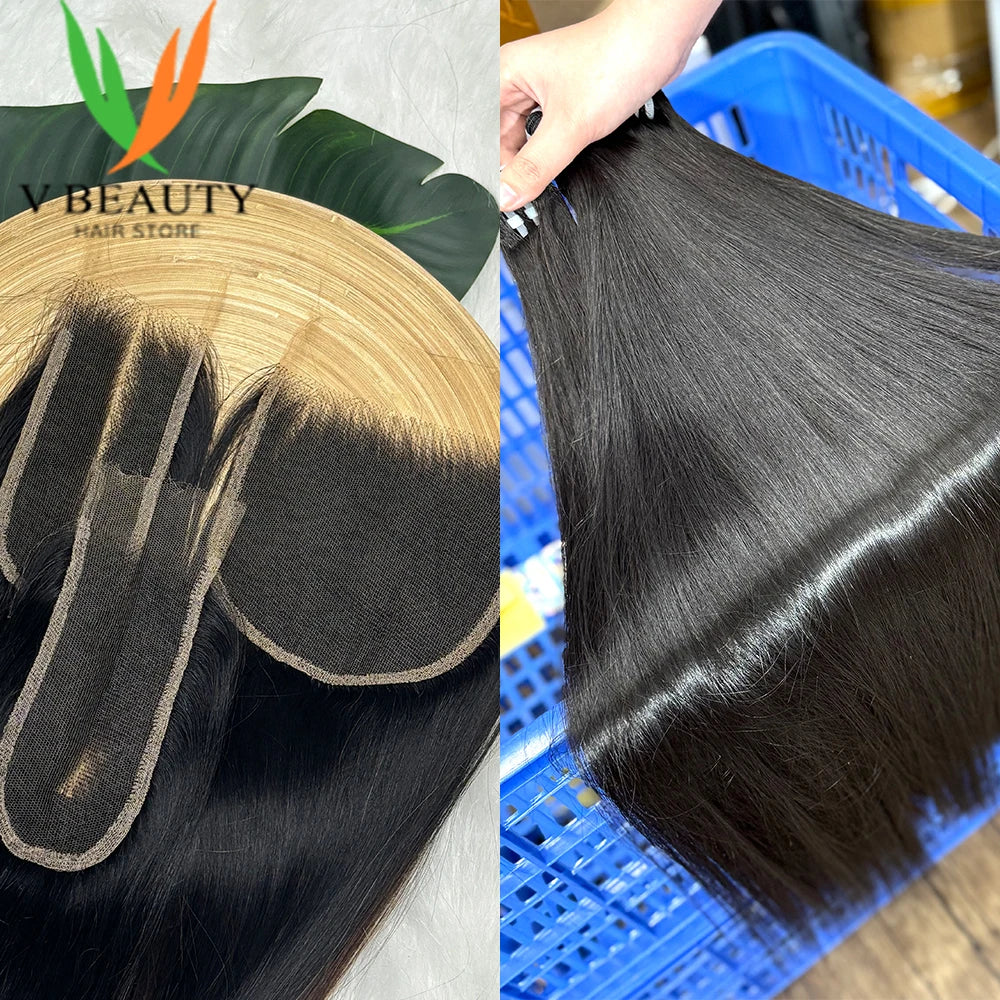 16A Vietnamese Double Drawn Bone Straight Bundles with Lace Closure Raw Hair Bundles Raw Hair