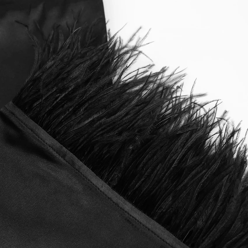 Feather Bathrobes Satin Sexy Mini Dress Long Sleeve