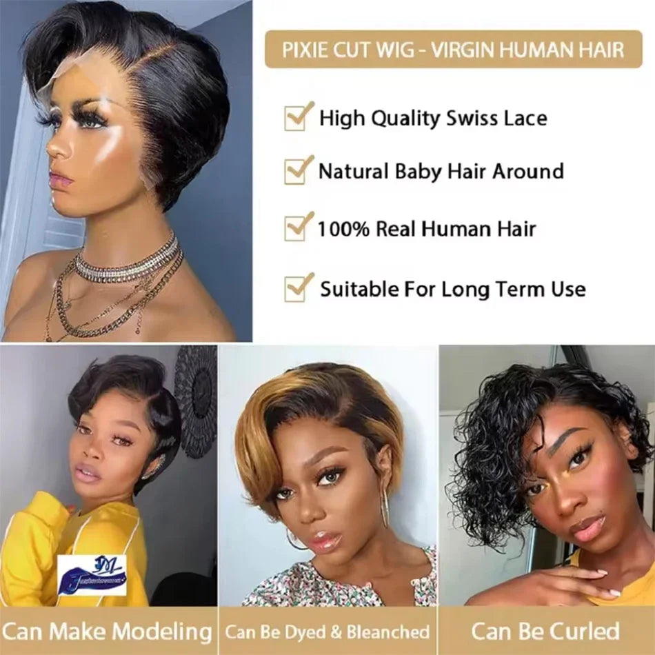 Side Part Wig 13X4 Lace Frontal Wigs Short Wigs for Black Women Human Hair Pixie Cut Wig Lace Front Human Hair Wigs Pre Plucked