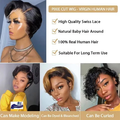 Side Part Wig 13X4 Lace Frontal Wigs Short Wigs for Black Women Human Hair Pixie Cut Wig Lace Front Human Hair Wigs Pre Plucked