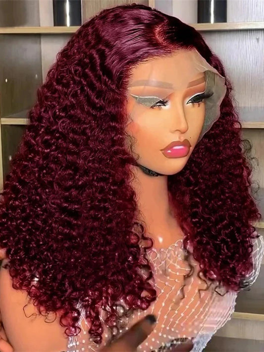 99J Burgundy Lace Front Wigs Human Hair 13x4 Deep Wave HD Lace Frontal Wigs for Black Women 220% Density Glueless Deep Curly Wig
