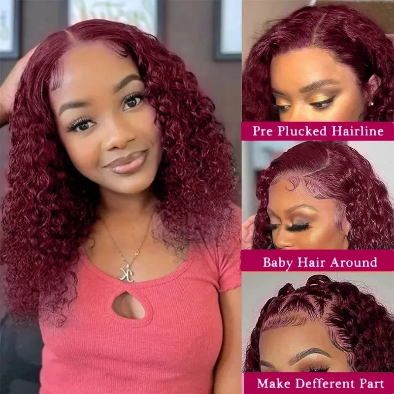 99J Burgundy Lace Front Wigs Human Hair 13x4 Deep Wave HD Lace Frontal Wigs for Black Women 220% Density Glueless Deep Curly Wig