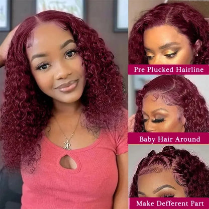99J Burgundy Lace Front Wigs Human Hair 13x4 Deep Wave HD Lace Frontal Wigs for Black Women 220% Density Glueless Deep Curly Wig