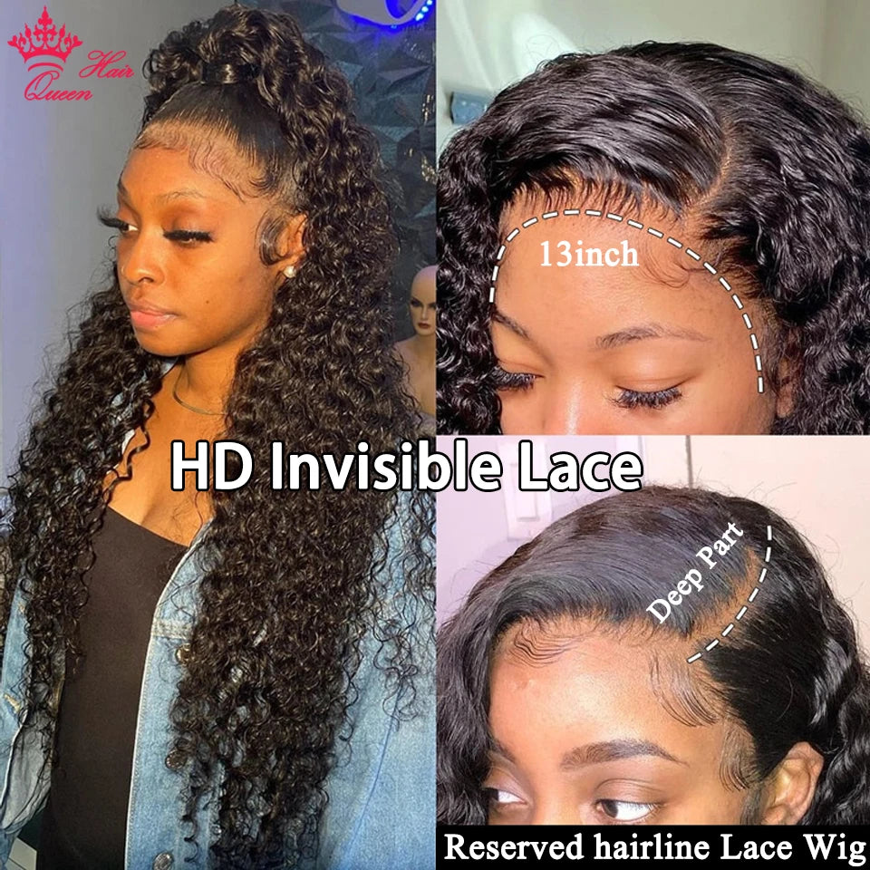 Real Invisible HD Lace Wigs Deep Curly Wave Natural Hairline Human Raw Hair Wigs Indian Pre plucked Lace Front Human Hair Wigs