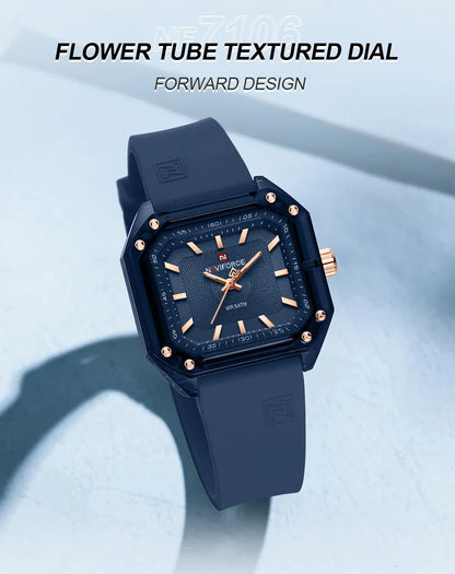 NAVIFORCE NF7106 Fashion Watch Simple Square Dial Silicone Strap Quartz
