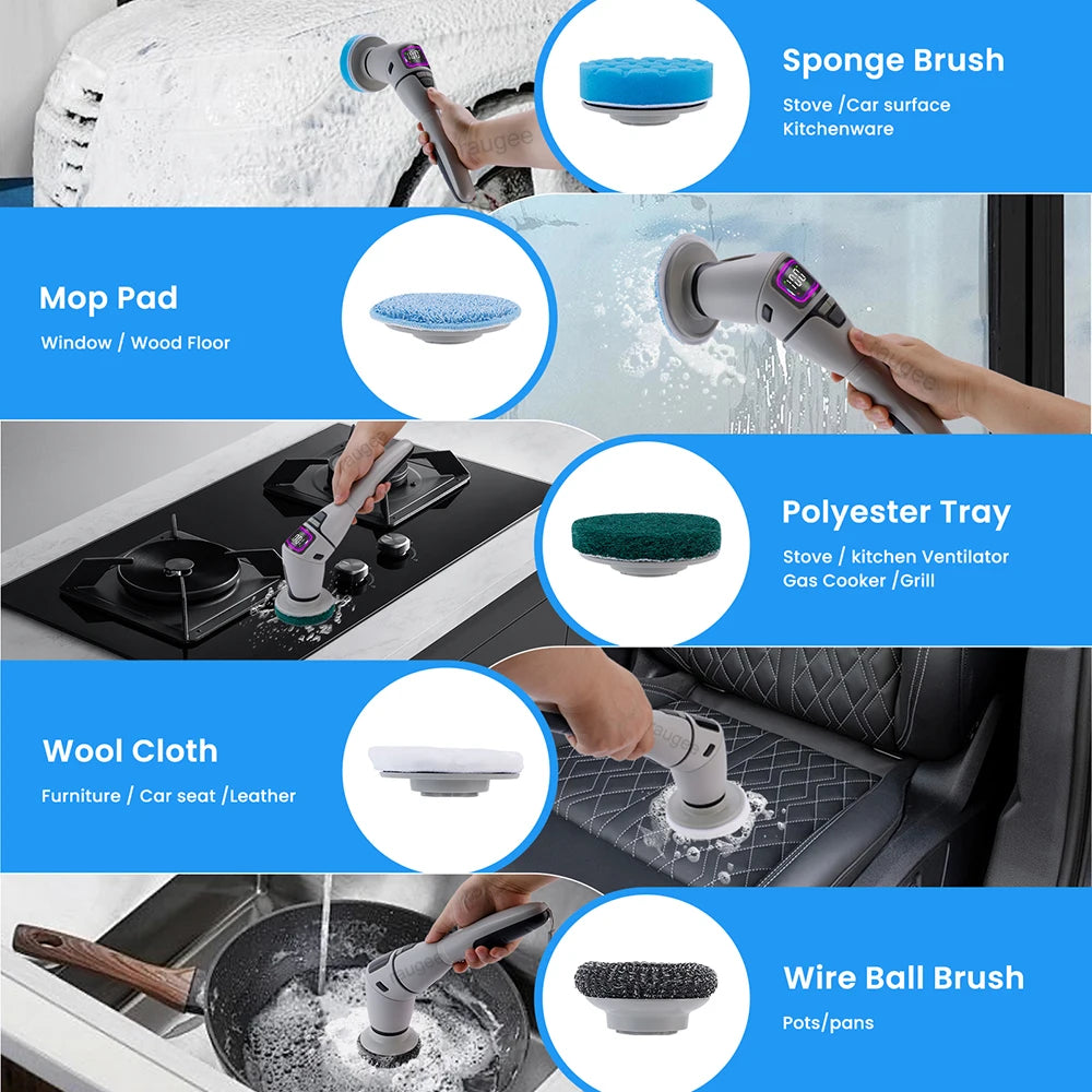 Electric Cleaning Brush 10in1 Multifunctional Wireless Spin Cleaning Brush for Bathroom