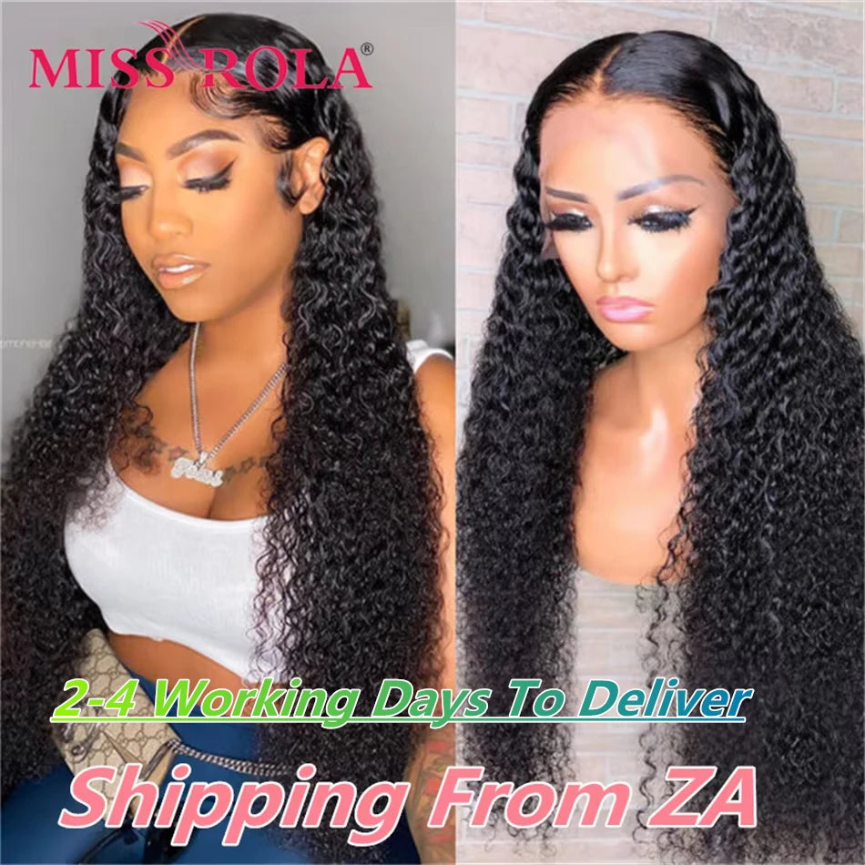 MISS ROLA Hair 13x4 Lace Frontal Human Hair Wigs Kinky Curly Human Hair Wigs Brazilian Remy Curly Hair Pre Plucked 180% Density
