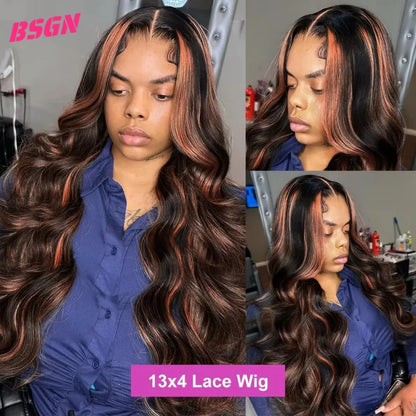 200% Body Wave Lace Frontal Human Hair Wig 1b/30 13x4 Full Lace Frontal Human Hair Wigs Pre Plucked Bleached Knots Glueless Wigs