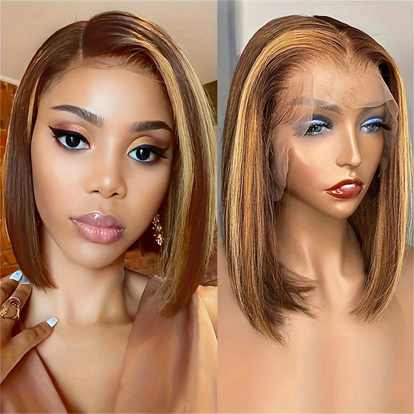 13x4 Transparent Lace Front Bob Wig Human Hair Ombre Honey Blonde