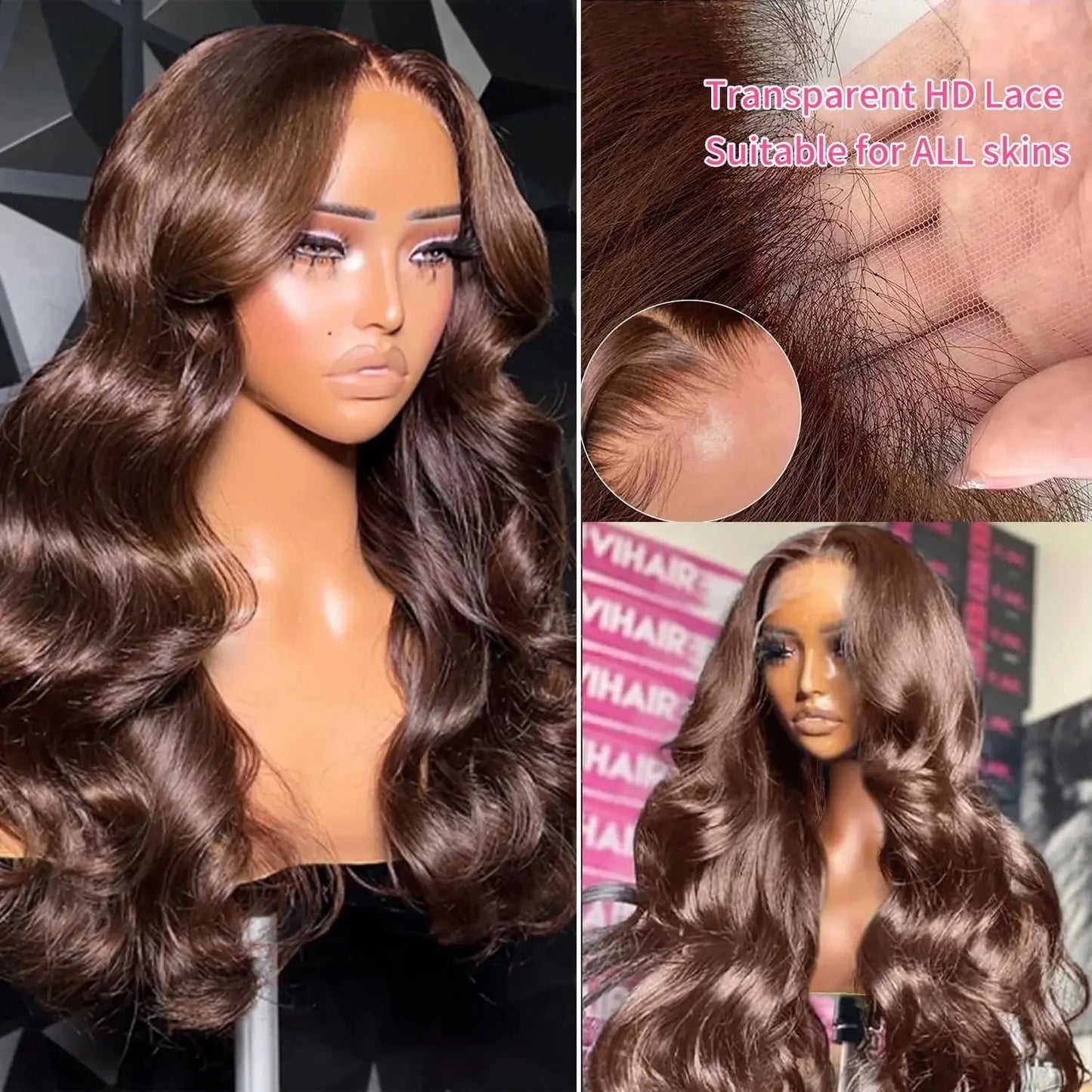 Body Wave 13x6 HD Lace Frontal Wigs Human Hair Colored Chocolate Brown Lace Front Wig 30 36 Inch Replacement Wig For Black Women