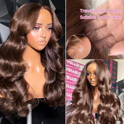 Body Wave 13x6 HD Lace Frontal Wigs Human Hair Colored Chocolate Brown Lace Front Wig 30 36 Inch Replacement Wig For Black Women