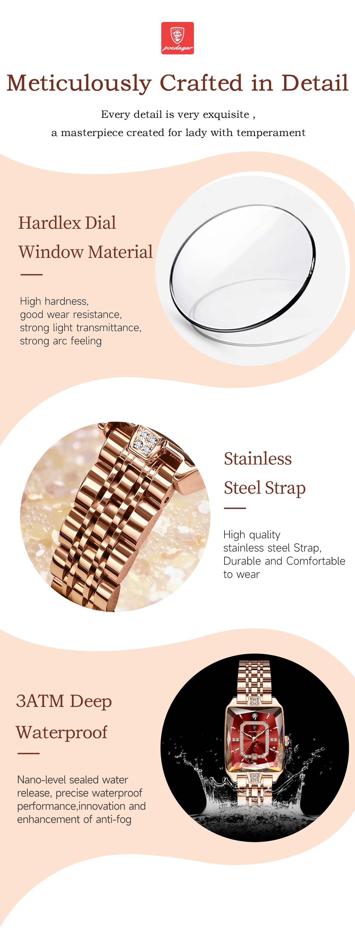 POEDAGAR Top Elegant Women Wristwatch Waterproof