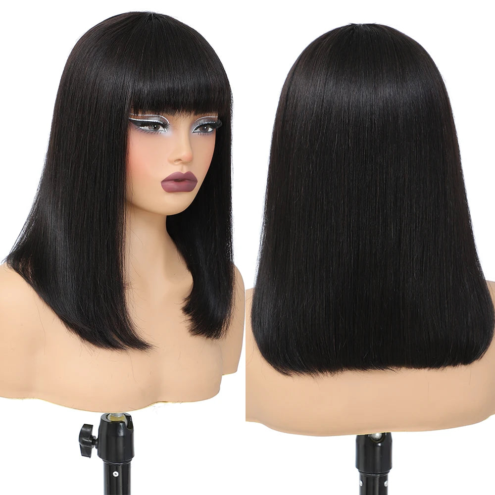 Short Bob Wig with Bangs Straight Human Hair 180% Density