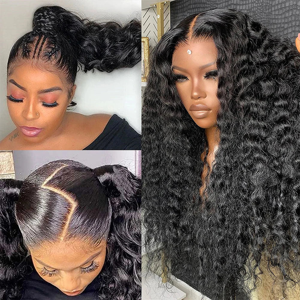 Invisible Strap 300 400 Density Deep Curly 360 Lace Front Wig Preplucked 36 38 Inch 360 HD Full Lace Wig Human Hair Glueless Wig