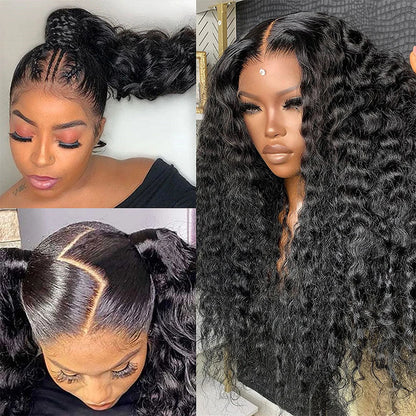 Invisible Strap 300 400 Density Deep Curly 360 Lace Front Wig Preplucked 36 38 Inch 360 HD Full Lace Wig Human Hair Glueless Wig