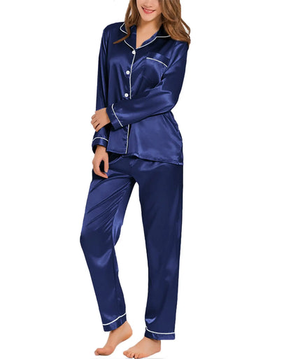 Womens Silk Satin Pajamas Loungewear Two-piece Sleepwear