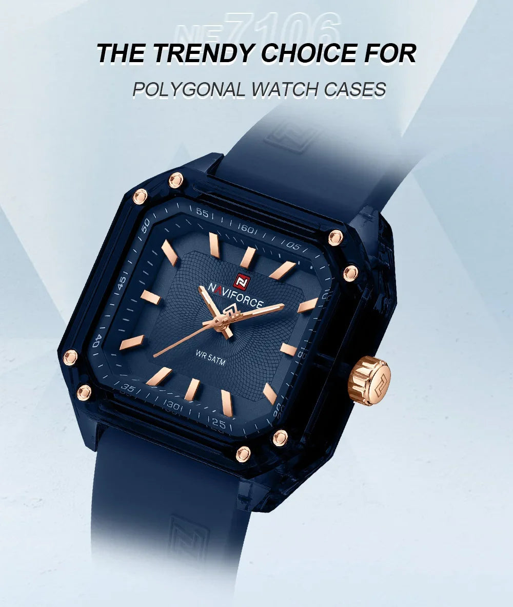 NAVIFORCE NF7106 Fashion Watch Simple Square Dial Silicone Strap Quartz