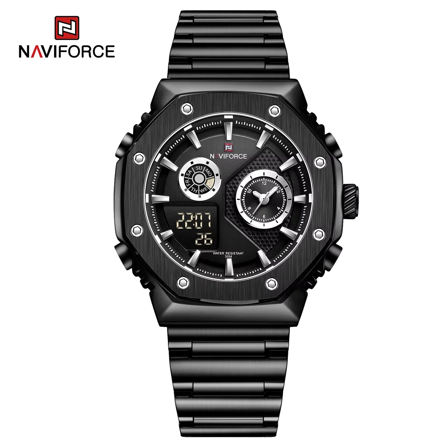 NAVIFORCE Men's Sport Watch Stainless Steel Strap Waterproof Quartz