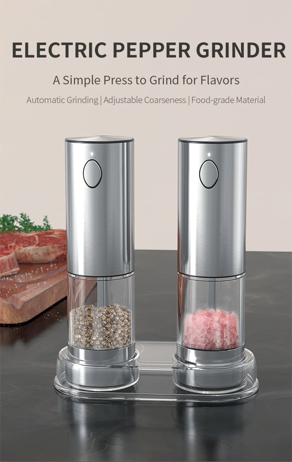Electric Pepper Grinder Stainless Steel Salt & Pepper