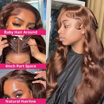 Chocolate Brown Lace Front Wig Body Wave Wig 13x6 HD Lace Frontal Wig 250 Density