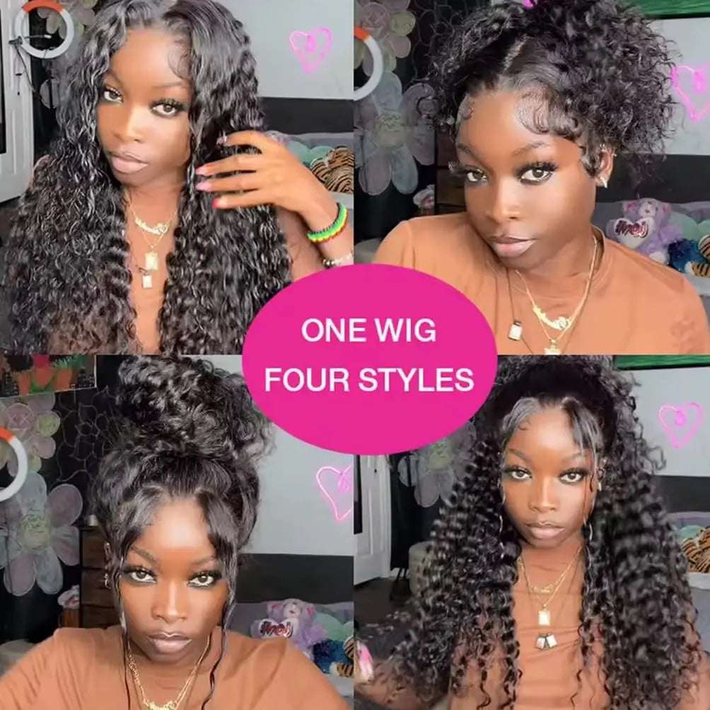 360 Full Lace Wig Invisible Drawstring Water Wave Frontal Wig Curly Human Hair Wigs Brazilian 360 Lace Wig 250 Density 30Inch