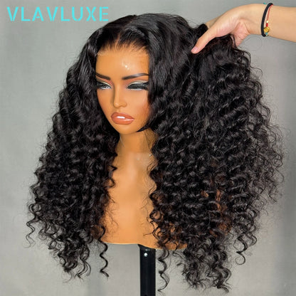 Deep Wave Glueless 300 Density Curly Wig 100% Human Hair Wear And Go 13x6 HD Transparent Lace Front Wig Brazilian Pre Plucked