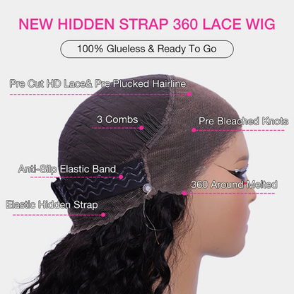 30-36 Inch 360 Full Invisi Strap Drawstring Sung Hd Lace 250 Density Water Kinky Curly Deep Human Hair Wig Black Glueless