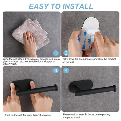 Adhesive Toilet Paper Holder Stainless Steel Tissue Hanger Waterproof Toilet Paper Stand Bathroom Accessories Paper Towels Hold