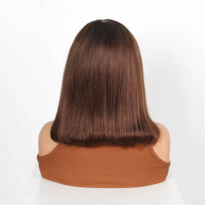 Burgundy Red Straight Bob T Part Lace Front Human Hair Wig