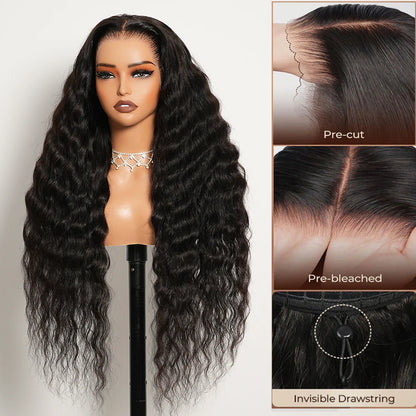 13x6 Three-Go Glueless Wig Natural Curly Wave With Drawstring Natural Black 100% Human Hair