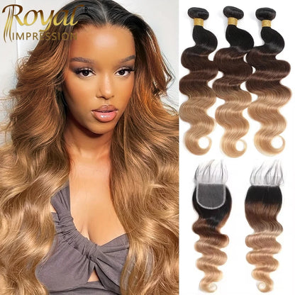 Ombre Color Body Wave Human Hair Bundles with closure 100% Unprocessed Virgin Hair 1b/4/27 Colored Bundles human Hair Extension