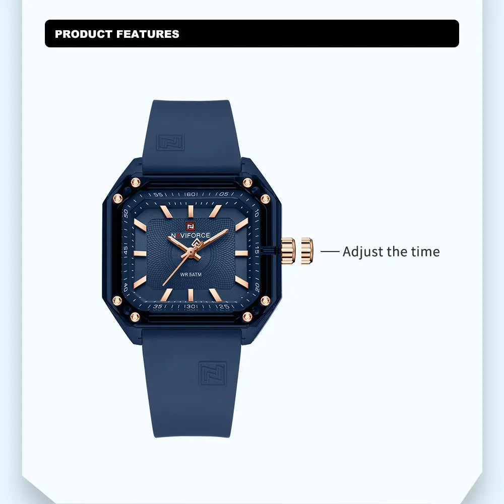 NAVIFORCE NF7106 Fashion Watch Simple Square Dial Silicone Strap Quartz