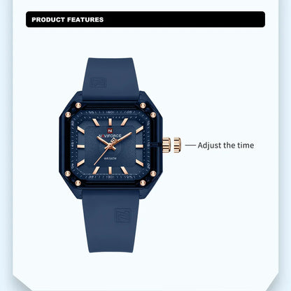 NAVIFORCE NF7106 Fashion Watch Simple Square Dial Silicone Strap Quartz